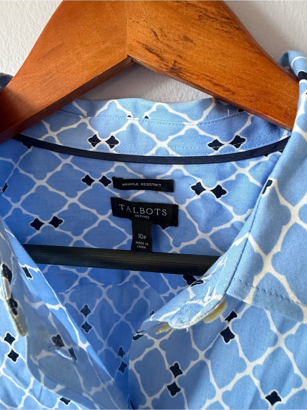 Talbots Sky Blue Geometric Button-Down Shirt - Picture 3 of 6